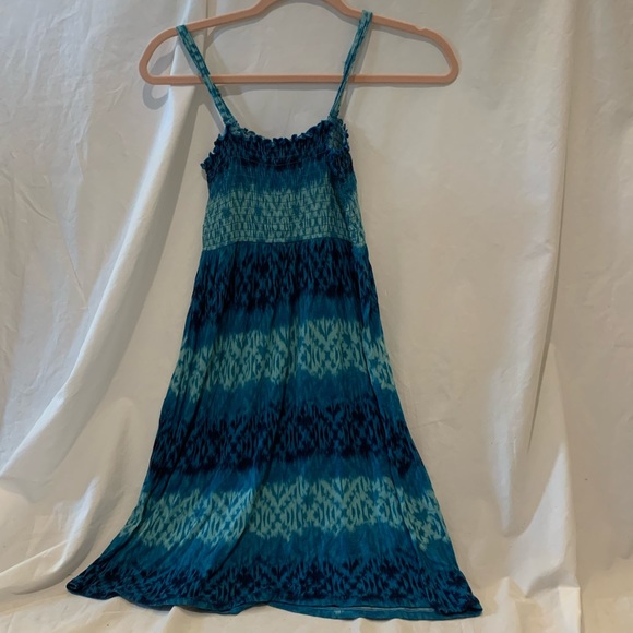 Teal Blue Pattern Sundress with Adjustable Straps - Picture 2 of 4